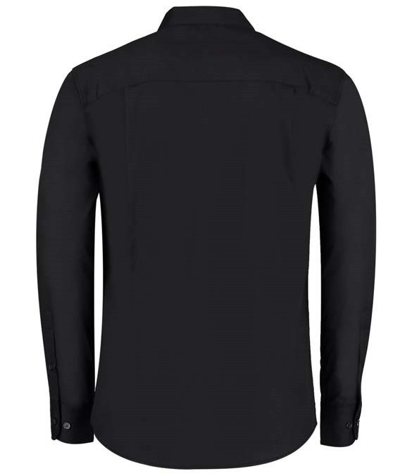 Kustom Kit Long Sleeve Tailored Mandarin Collar Shirt - Black,S